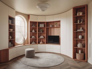 Optimiser le rangement dans une maison ronde grâce à des meubles sur mesure adaptés aux courbes et aux volumes singuliers