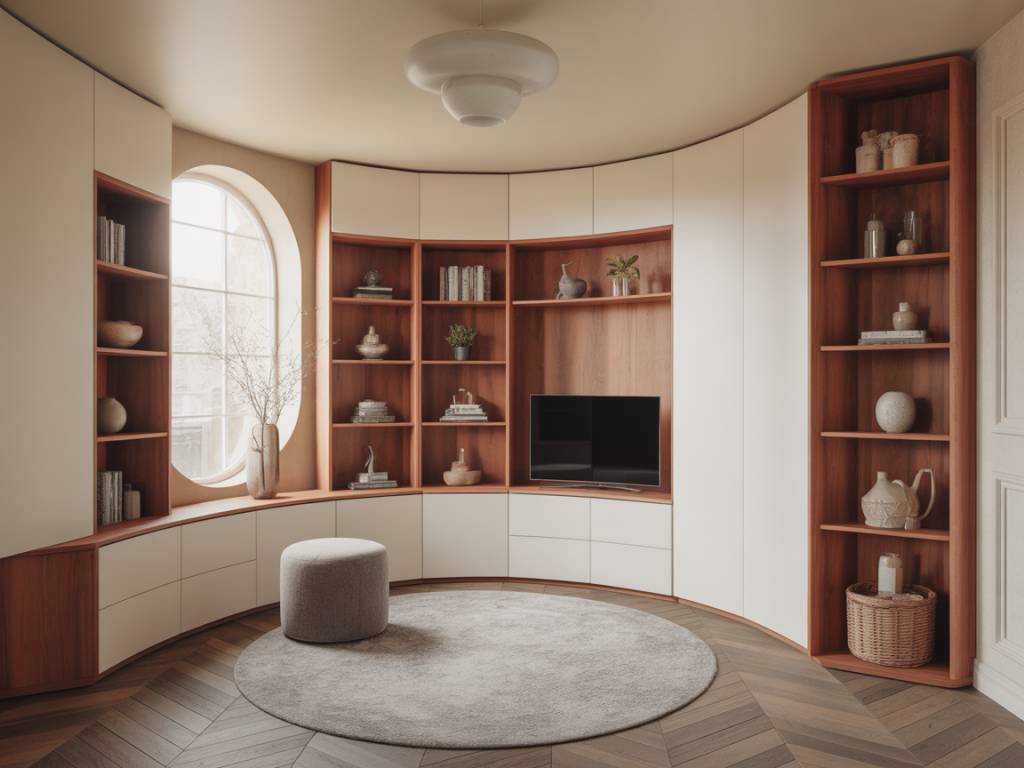 Optimiser le rangement dans une maison ronde grâce à des meubles sur mesure adaptés aux courbes et aux volumes singuliers